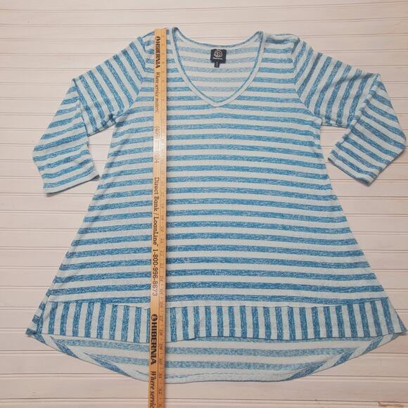 Bobeau Top XL Rayon 3/4 Sleeve Hi-low Relaxed Fit Tunic Stripe Blue Womens Size - Picture 3 of 6